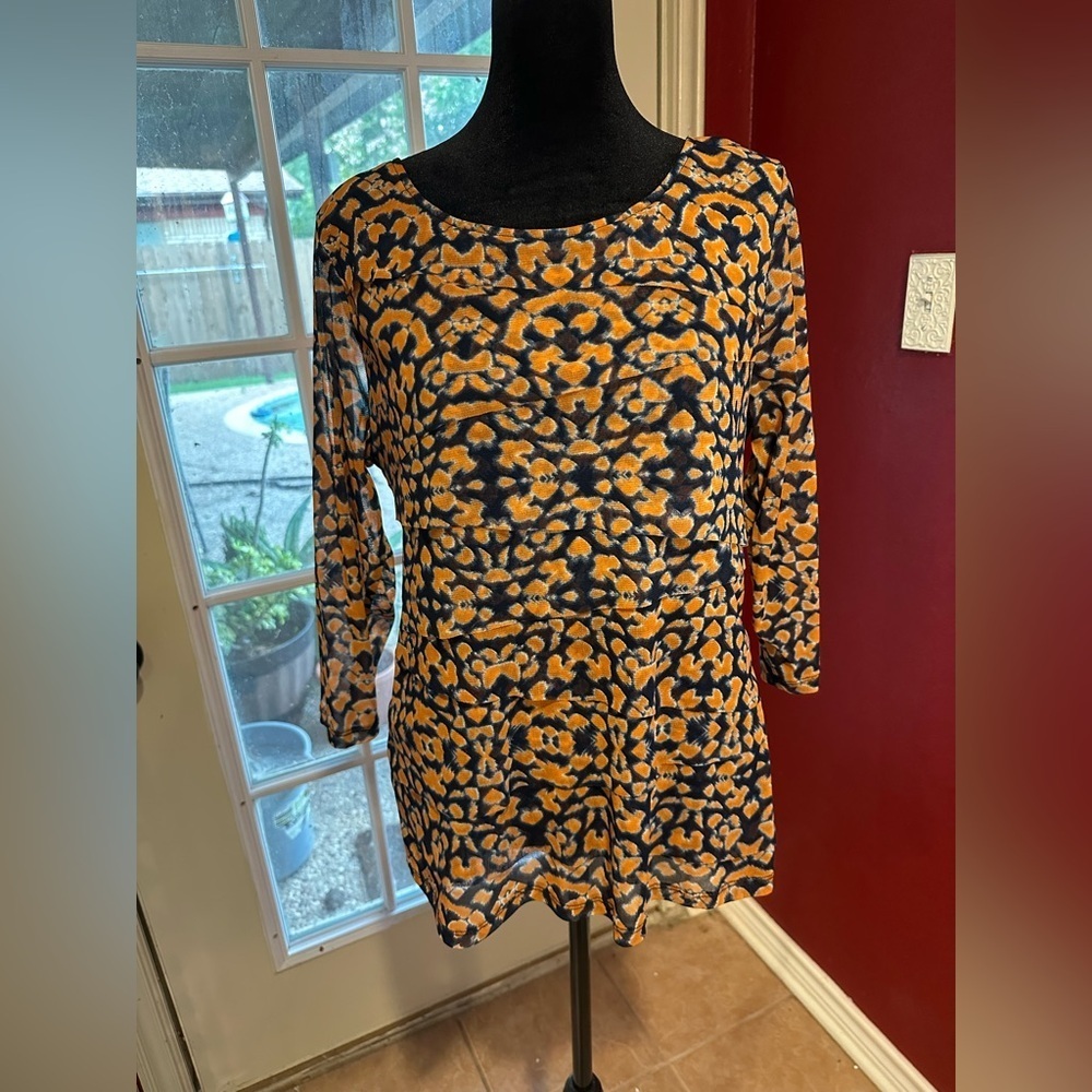 Alfani Women’s Multicolor Nylon Abstract Print Blouse | Size L | 3/4 Sleeve